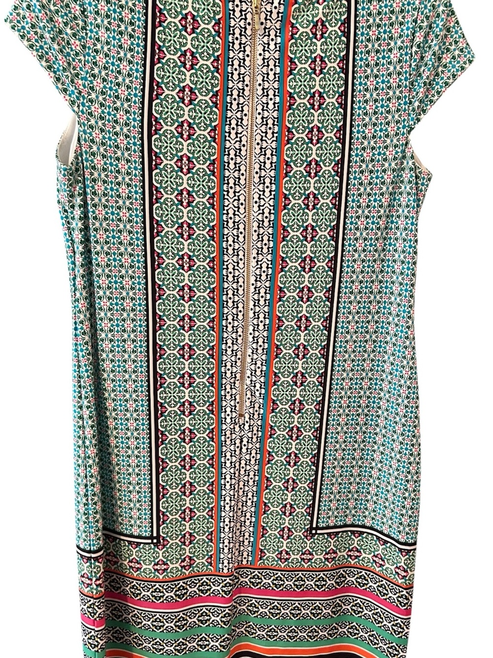NWOT Cato Sleeveless Tunic Dress in Teal, Cream & Pink Geometric Print